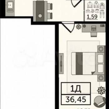 Продается 1-комнатная квартира, 37 м²