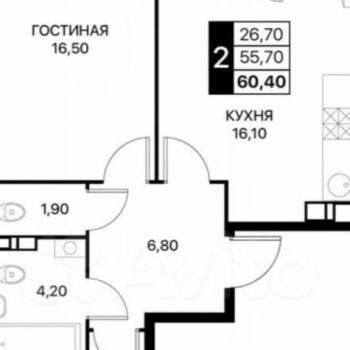 Продается 2-х комнатная квартира, 60,4 м²