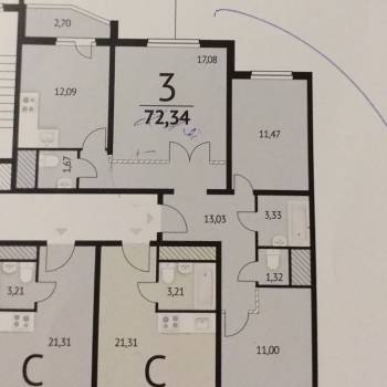 Продается 3-х комнатная квартира, 73 м²