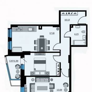 Продается 2-х комнатная квартира, 58 м²