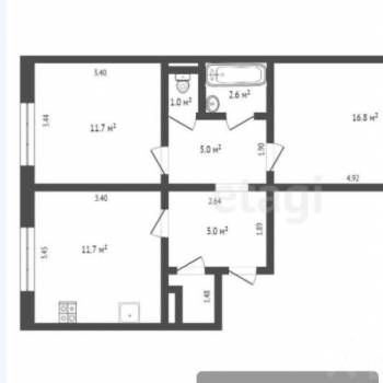 Продается 2-х комнатная квартира, 55 м²