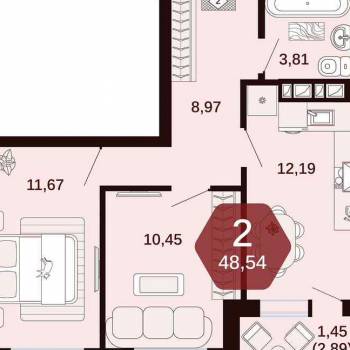 Продается 2-х комнатная квартира, 48,5 м²