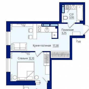Продается 1-комнатная квартира, 39,8 м²