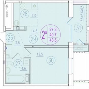 Продается 2-х комнатная квартира, 43,8 м²