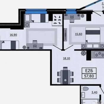 Продается 2-х комнатная квартира, 57,6 м²