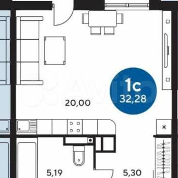 Продается 1-комнатная квартира, 32,3 м²