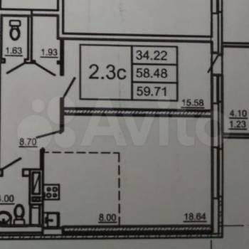 Продается 1-комнатная квартира, 59,7 м²