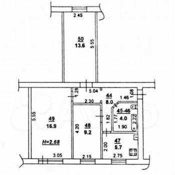 Продается 3-х комнатная квартира, 58 м²