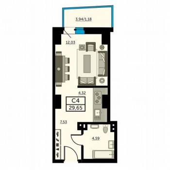 Продается 1-комнатная квартира, 29 м²