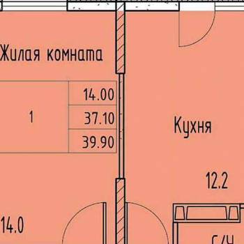 Продается 1-комнатная квартира, 39,9 м²