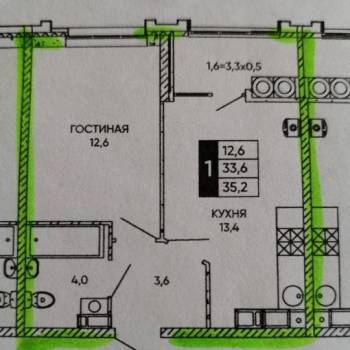 Продается 1-комнатная квартира, 35 м²