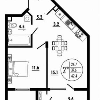 Продается 2-х комнатная квартира, 42,4 м²