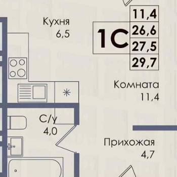 Продается 1-комнатная квартира, 29,5 м²