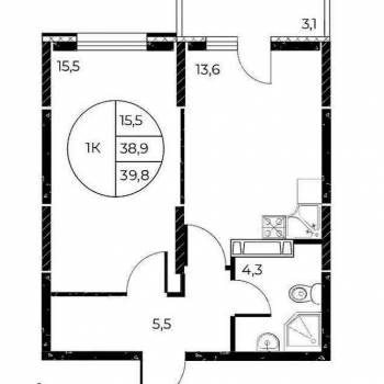Продается 1-комнатная квартира, 39,8 м²