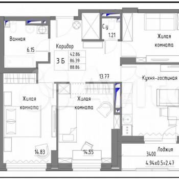 Продается 3-х комнатная квартира, 89 м²