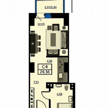 Продается 1-комнатная квартира, 28,7 м²