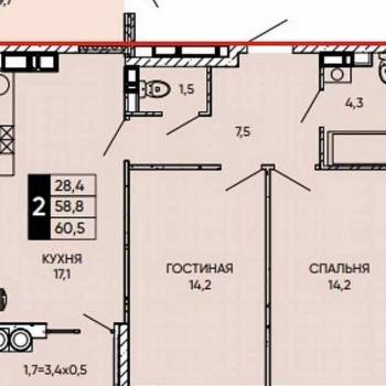 Продается 2-х комнатная квартира, 60 м²