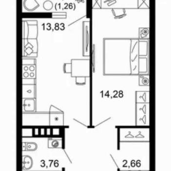 Продается 1-комнатная квартира, 41,7 м²