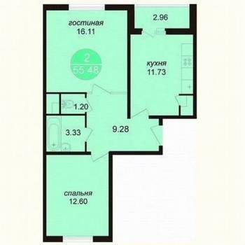 Продается 2-х комнатная квартира, 54 м²