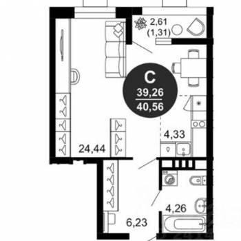 Продается 1-комнатная квартира, 40,5 м²