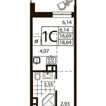 Продается 1-комнатная квартира, 18,2 м²