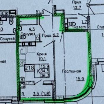 Продается 1-комнатная квартира, 36,3 м²