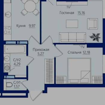 Продается 2-х комнатная квартира, 50,4 м²