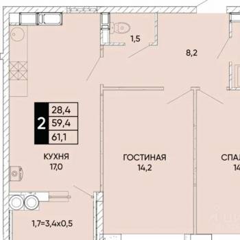 Продается 2-х комнатная квартира, 60 м²