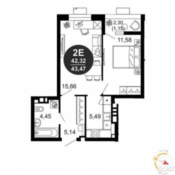 Продается 2-х комнатная квартира, 43,5 м²