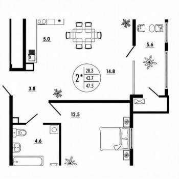 Продается 2-х комнатная квартира, 42 м²