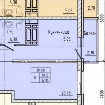 Продается 1-комнатная квартира, 32,9 м²