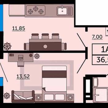 Продается 1-комнатная квартира, 36,6 м²