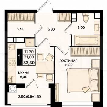 Продается 1-комнатная квартира, 31,8 м²