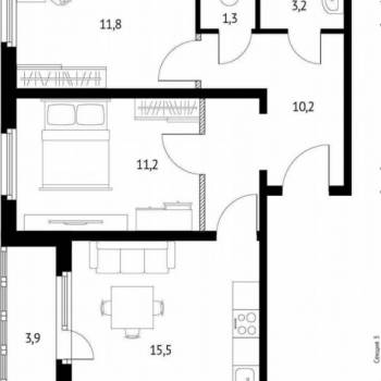 Продается 2-х комнатная квартира, 57,5 м²