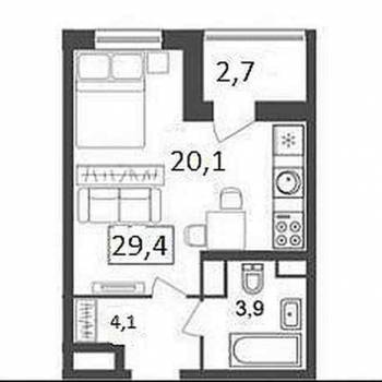 Продается 1-комнатная квартира, 41,1 м²