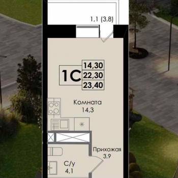 Продается 1-комнатная квартира, 23,4 м²