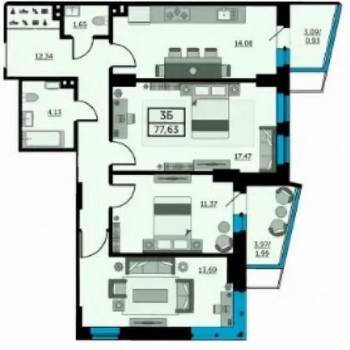 Продается 3-х комнатная квартира, 77,6 м²