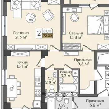 Сдается 2-х комнатная квартира, 73 м²
