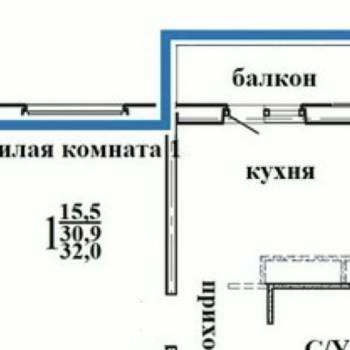 Продается 1-комнатная квартира, 32 м²