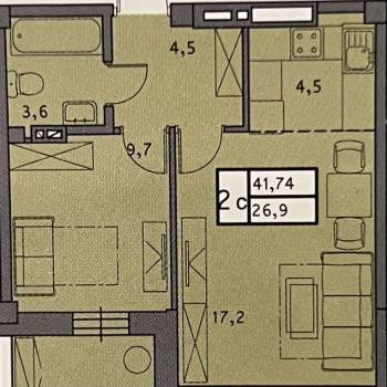 Продается 1-комнатная квартира, 39,7 м²