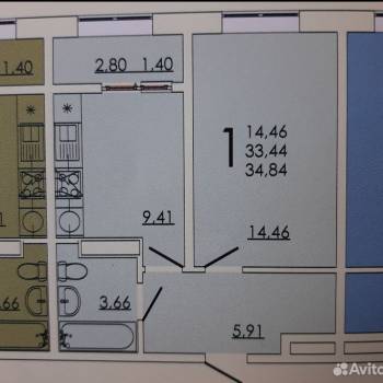 Продается 1-комнатная квартира, 35 м²
