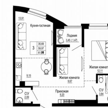 Продается 3-х комнатная квартира, 59,6 м²