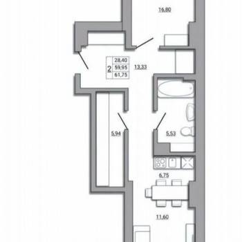 Продается 2-х комнатная квартира, 60,6 м²