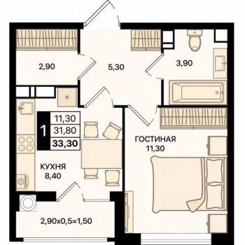 Продается 1-комнатная квартира, 32 м²