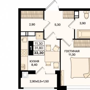 Продается 1-комнатная квартира, 32 м²