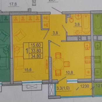 Продается 1-комнатная квартира, 34,8 м²