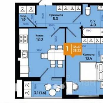 Продается 1-комнатная квартира, 38,2 м²