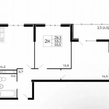 Продается 2-х комнатная квартира, 55,5 м²