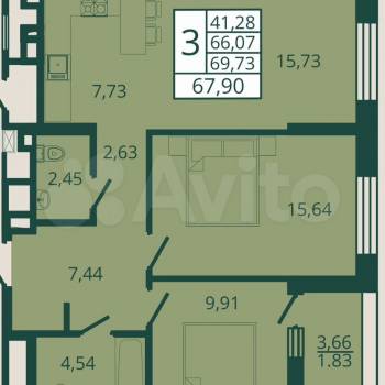 Продается 3-х комнатная квартира, 70 м²