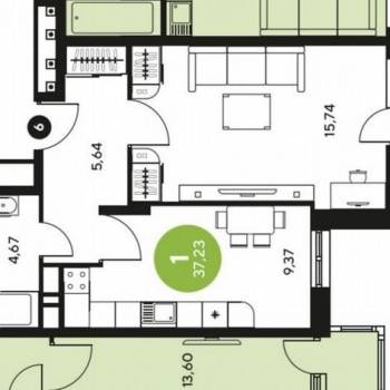 Продается 1-комнатная квартира, 37,2 м²